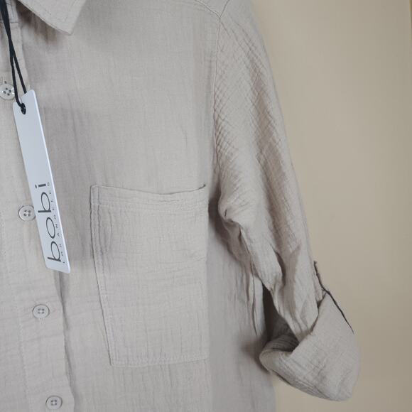 Bobi Long Sleeve Button Down Shirt in Tan Size S - Picture 7 of 9